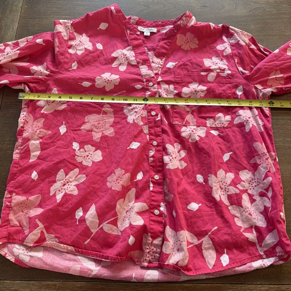 Free Assembly Pink Cotton Button Front Blouse Women's XL Coastal Bright Shirt - Picture 6 of 9